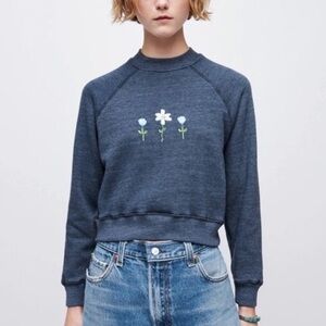 NWT Re/Done Heathered Navy with Embroidery Shrunken Crewneck in XS